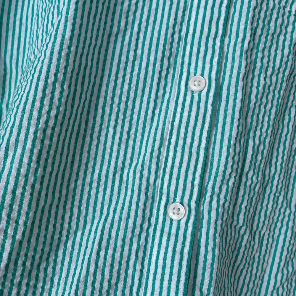 L.L. Bean Seersucker Button down Shirt | Cotton Preppy Green Striped OldMoney - Picture 6 of 9